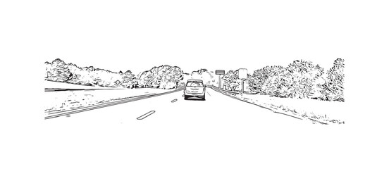 Obraz premium Building view with landmark of Newport News is the city in Virginia. Hand drawn sketch illustration in vector.