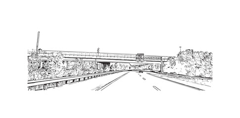 Obraz premium Building view with landmark of Newport News is the city in Virginia. Hand drawn sketch illustration in vector.