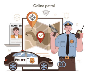 Police officer online service or platform. Detective making investigation.