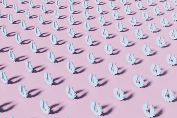 Fototapeta premium 3d render light blue bat silhouettes on a pink background. Modern creative 3d Halloween illustration. Trendy Halloween 3d concept background