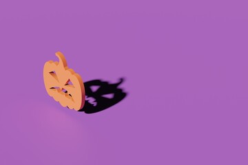 3d render orange pumpkin head on a violet background. Modern creative 3d Halloween illustration. Trendy Halloween 3d background concept