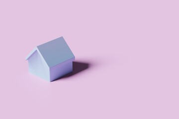 3d render white house model on a wooden background. Modern real estate concept 3d illustration. Realistic tiny house model in minimal background