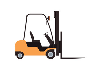 Forklift or lift truck for moving and lifting goods, flat vector illustration isolated on white background.