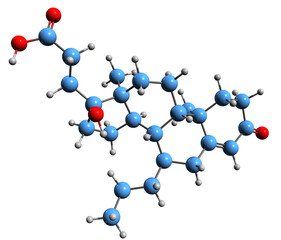 3D image of Oxprenoic acid skeletal formula - molecular chemical structure of synthetic steroidal antimineralocorticoid isolated on white background
