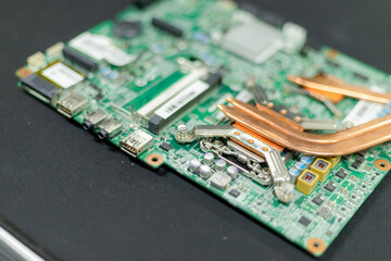 close up of green computer motherboard