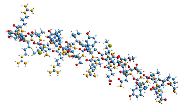  3D image of Pancreatic Polypeptide skeletal formula - molecular chemical structure of PP cells  polypeptide isolated on white background
