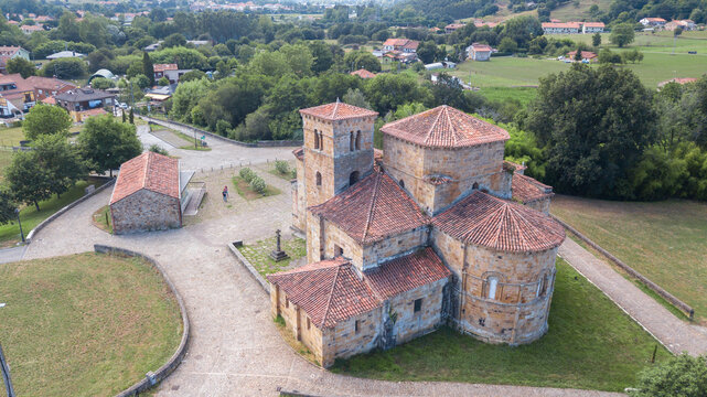 aerial view of collegiate church in cantabria, Spain