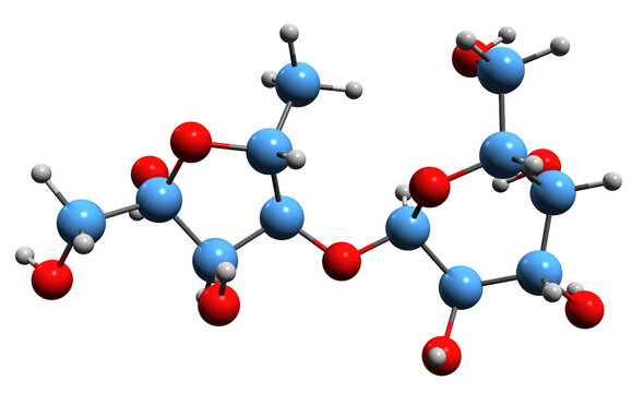  3D image of Lactulose skeletal formula - molecular chemical structure of non-absorbable sugar isolated on white background