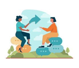 Sharing concept. Character using devices to share posts in social