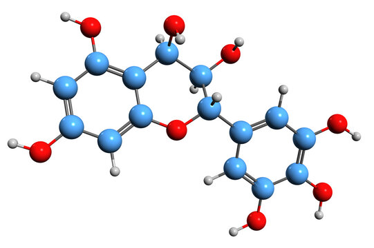 3D image of Leucodelphinidin skeletal formula - molecular chemical structure of leucoanthocyanidin isolated on white background