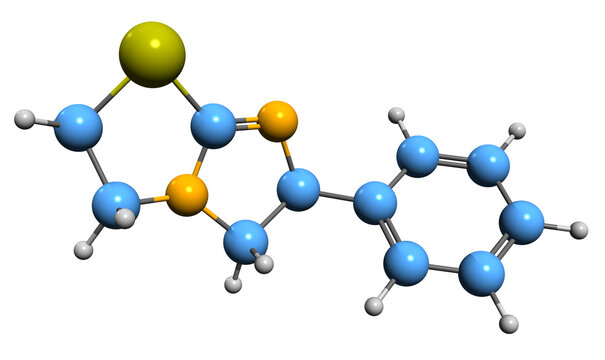 3D image of Levamisole skeletal formula - molecular chemical structure of antihelminthic medication isolated on white background
