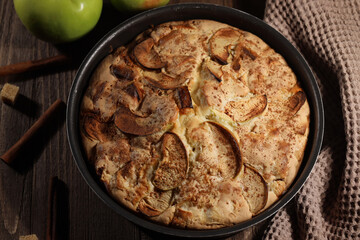 Autumn apple harvest pie with salted maple and cinnamon, easy recipe and cooking at home concept