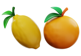 lemon and orange food icon 3d rendering on isolated background