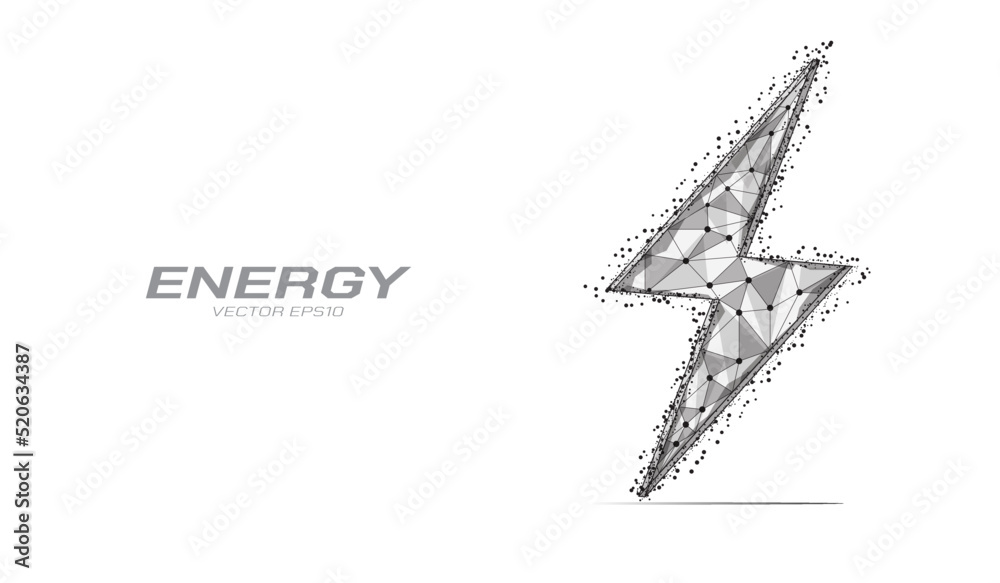 Poster Abstract low poly digital energy symbol, lightning sign wireframe. 3D outline concept connection structure style vector.