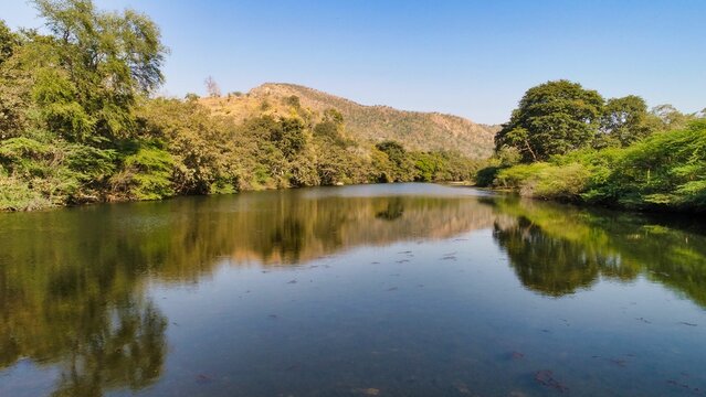 Scenic Landscape Of A Lake In Polo Forest In The Daytime, Gujarat, India