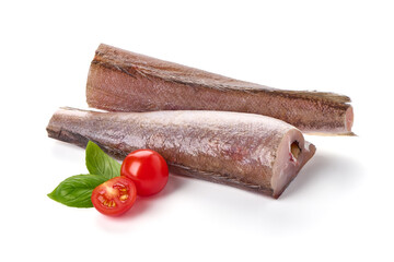 Hake fish fillet, isolated on white background.