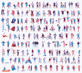 Fototapeta na wymiar Set of vector ready to animation people characters performing various activities. Group of men and women flat design style cartoon characters isolated