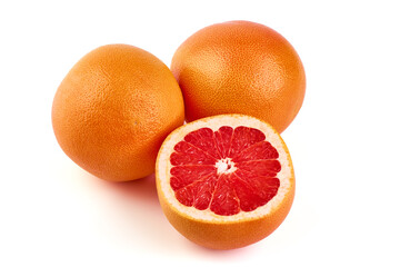 Pink grapefruits, isolated on white background.