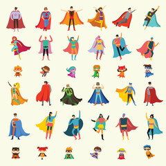 Vector illustrations of female and male kids superheroes in funny comics costume © virinaflora