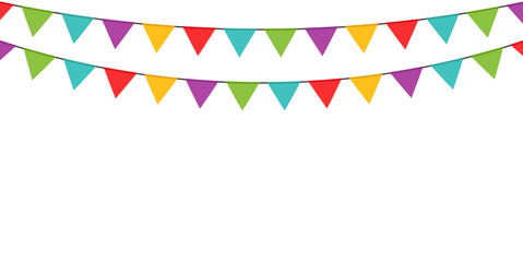 Carnival garland with flags. Vector set of decorative garlands. Decorative multicolored bright garlands on a white background