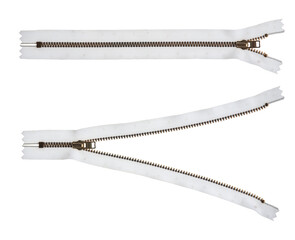 Silver metal zipper isolated on white background © showcake