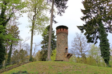 Old red brick tower Askania Askaniaturm in Wildau Schorfheide near the lake Werbellinsee