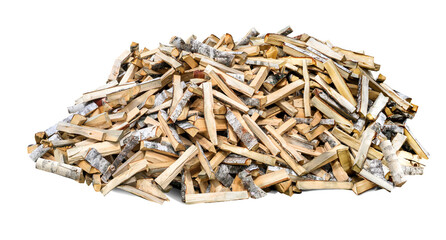 Big Pile of chopped wood of Birch isolated on white