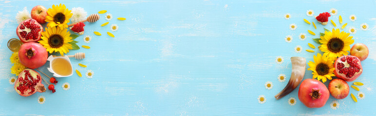 Rosh hashanah (jewish New Year holiday) concept. Traditional symbols