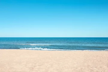 Zelfklevend Fotobehang Picturesque view of sandy beach near sea © New Africa