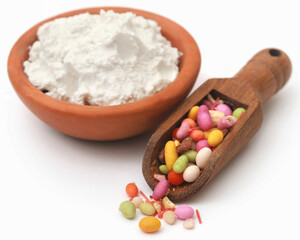 Colorful paan masala spice for eating betel leaf over white background