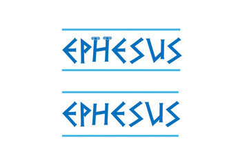 ephesus writing date ancient greek columns concept. ephesus old buildings written restaurant background