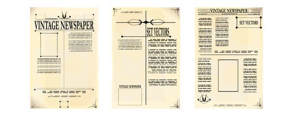 Old vintage newspaper design. Retro background vector template with text and images.