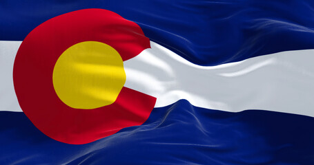 Close-up view of the Colorado flag waving