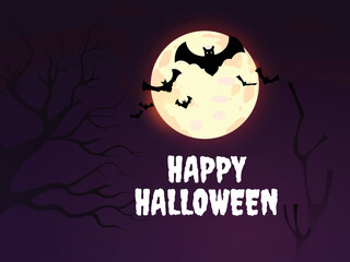 Happy halloween purple background with glowing moon