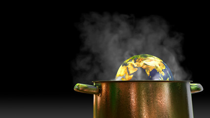 Planet Earth in hot water, global warming concept. 3D illustration