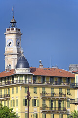 Fototapeta premium Church Notre Dame du Port with bell tower and clock in Nice France