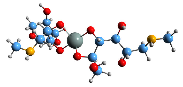  3D image of Meglumine antimoniate skeletal formula - molecular chemical structure of leishmaniasis medication isolated on white background