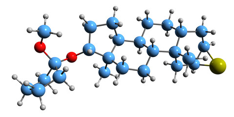 3D image of Mepitiostane skeletal formula - molecular chemical structure of orally active antiestrogen isolated on white background