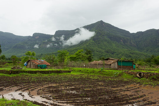 Landscape of Sahyadri Mountain Range, Western Ghats of Maharashtra, India.