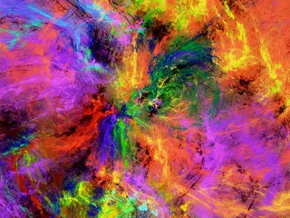 Fotobehang Mix van kleuren regenboog abstracte fractale achtergrond 3D-rendering illustratie