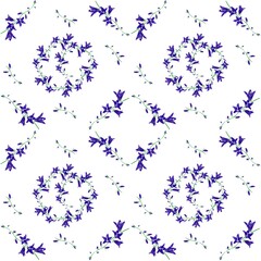 Obraz premium seamless pattern of cute flowers, a pattern of bells on a white background, a hand-drawn illustration in a flat style