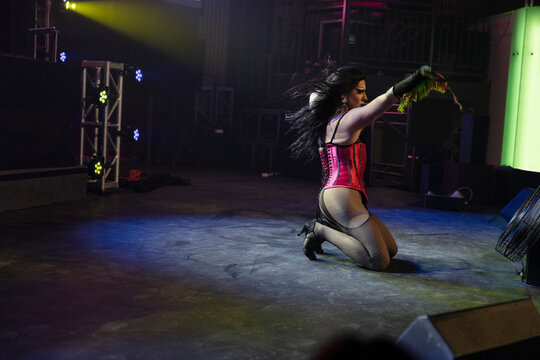 Young Male Drag Queen Performing On Nightclub Stage