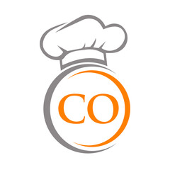 Initial Letter CO Restaurant Logo Template. Restaurant Logo Concept with Chef Hat Symbol Vector Sign