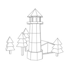 Lighthouse with house and trees landscape
