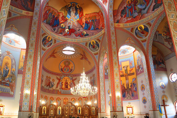 Fototapeta na wymiar Interior of Cathedral of the Transfiguration of the Lord - main Greek Catholic temple of Kolomyia, Ivano-Frankivsk region of Ukraine