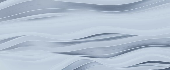 Light blue flow wavy stripes background. Decorative gray curved lines in abstract 3d render of sea current. Elegant creative design for colorful presentation