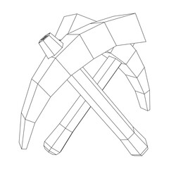 Pickaxe for extraction. Miners hand tool. Wireframe vector illustration