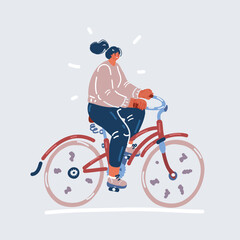 Fototapeta na wymiar Vector illustration of Eco friendly transport concept. Young modern woman rides bicycle. Female character on bike moves Sports activities. Taking care of environment.
