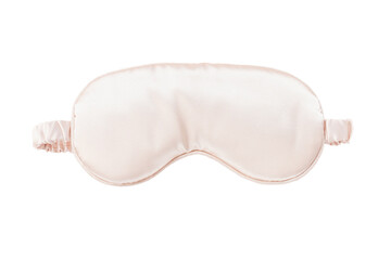 Pink satin eye sleeping mask isolated on white background. Insomnia and sleeplessness disorder...