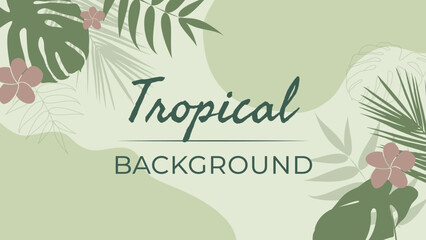 Vector tropical background. Tropical leaves. Tropical flowers. - obrazy, fototapety, plakaty